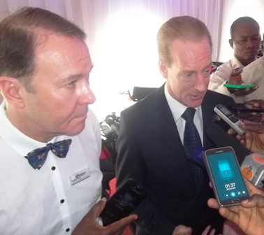 Mr. Hardy, Boulos GM(Right) aswering questions from journalists during Boulos Dealers Conference held recently in Lagos, while Mr. Stanley Evans, Boulos GM, Sales and Marketing(Left) looks on..