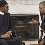 US President Barack Obama speaks with Nigerian President Muhammadu Buhari during a meeting in the Oval Office of the White House in Washington DC recently.